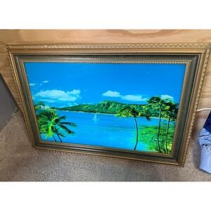 Vintage 26x18 Motion Picture Tropical Beach Palm Trees Sound‎ Lighted Wall Art